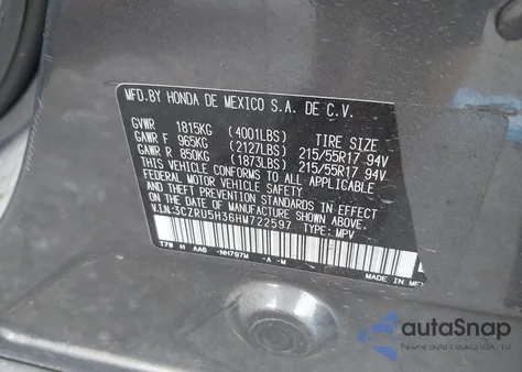 2017 Honda Hr-V Lx z USA, uszkodzony, nr VIN 3CZRU5H36HM722597